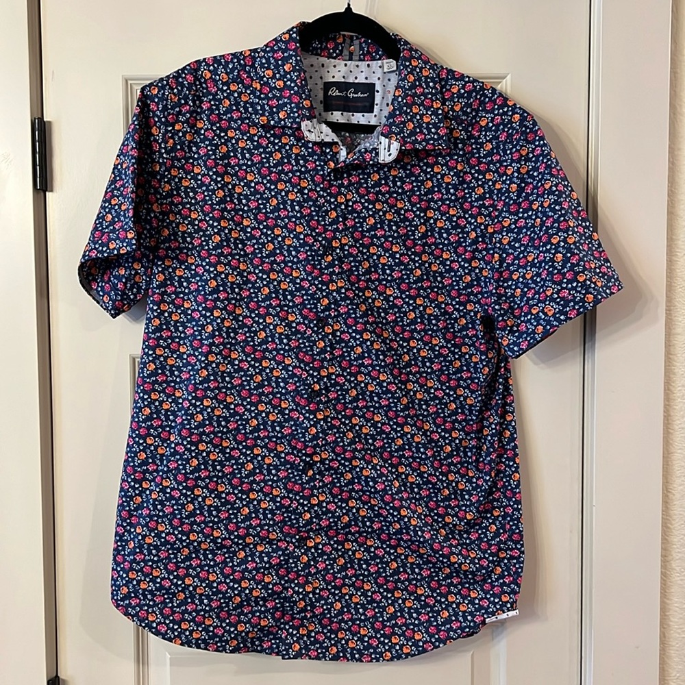 Robert graham floral dress shirt short sleeved tailored fit size XL